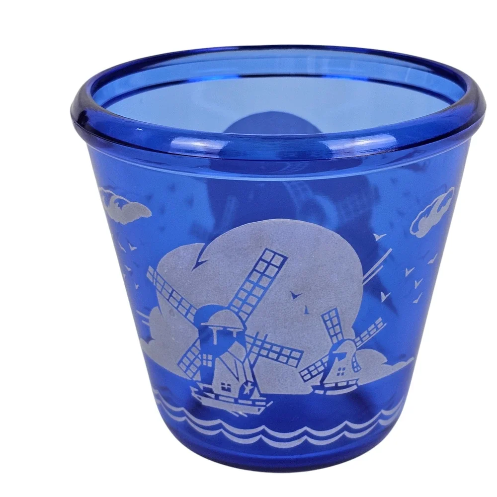 VTG Hazel Atlas cobalt blue glass ice bucket windmills 4.25